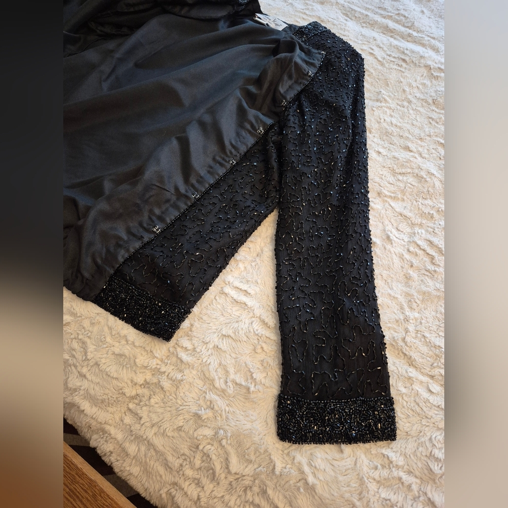 Laurence Kazar Elegant Black Beaded 100% Silk Jacket Blazer Size Medium - Picture 8 of 12